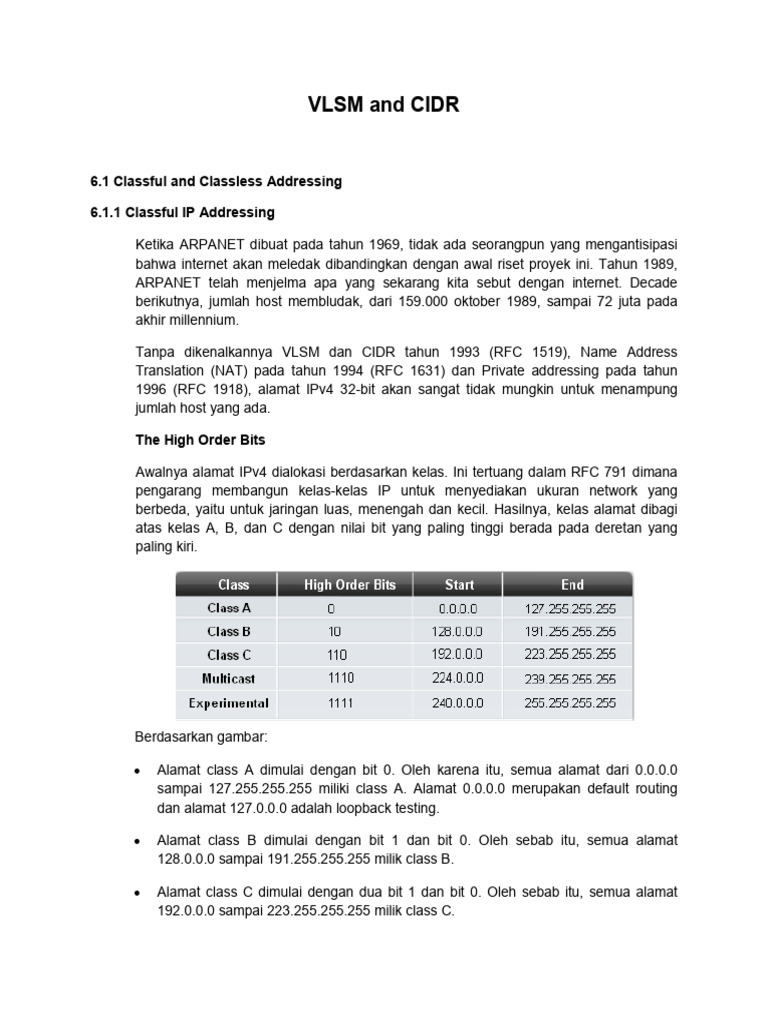 VLSM dan CIDR: Panduan Alamat IP | PDF