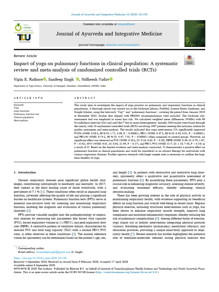 Yoga's Impact on Pulmonary Function | PDF | Meta Analysis | Randomized ...