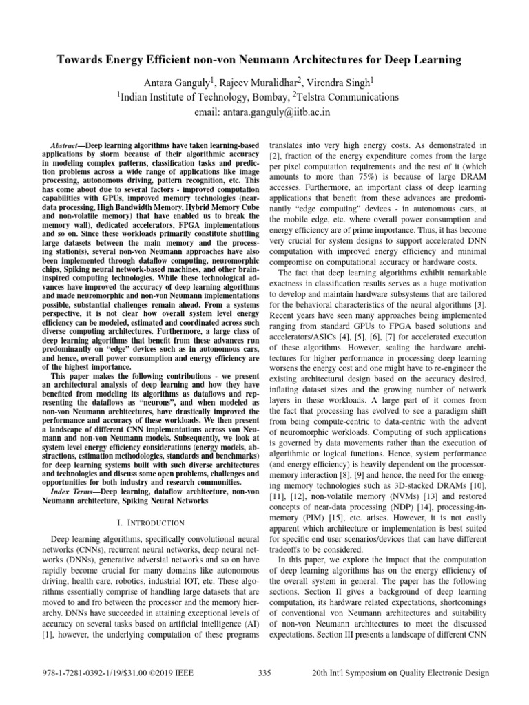 Towards Energy Efficient Non-Von Neumann Architectures For Deep ...