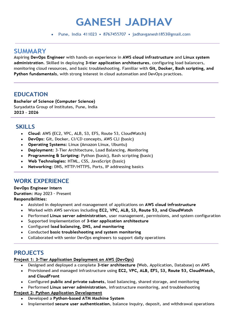 Aspiring DevOps Engineer Resume | PDF