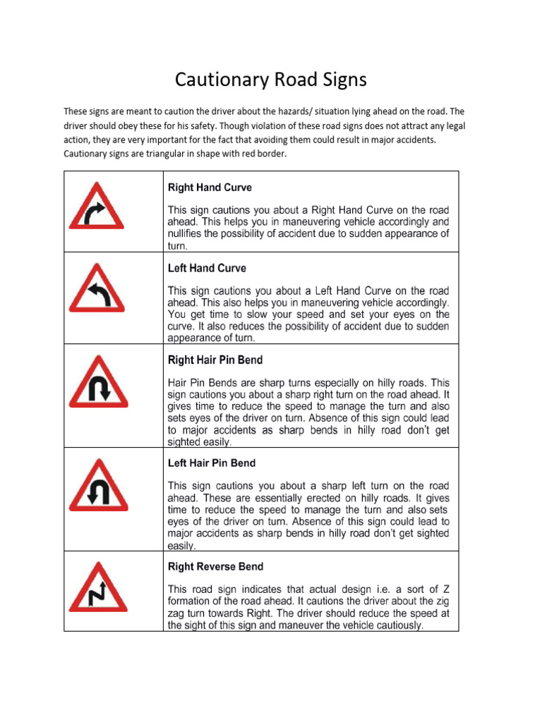 SL 20 Cautionary Road Signs | PDF