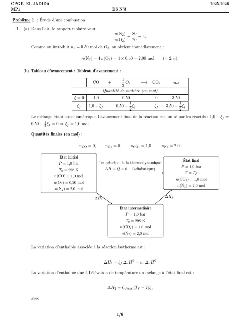 Combustion et Équilibre Chimique en CPGE | PDF | Équilibre chimique ...