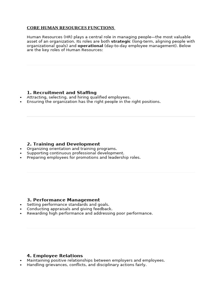 Core Human Resources Functions | PDF | Human Resources | Employment