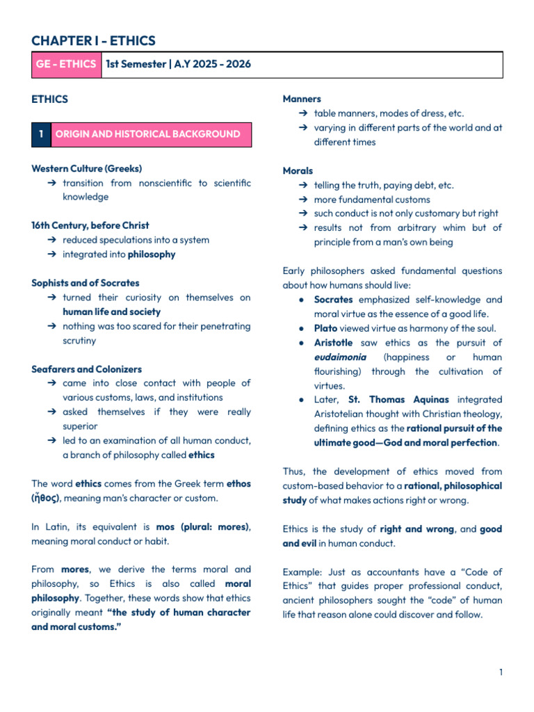 Ethics Notes | PDF | Liberal Arts Education