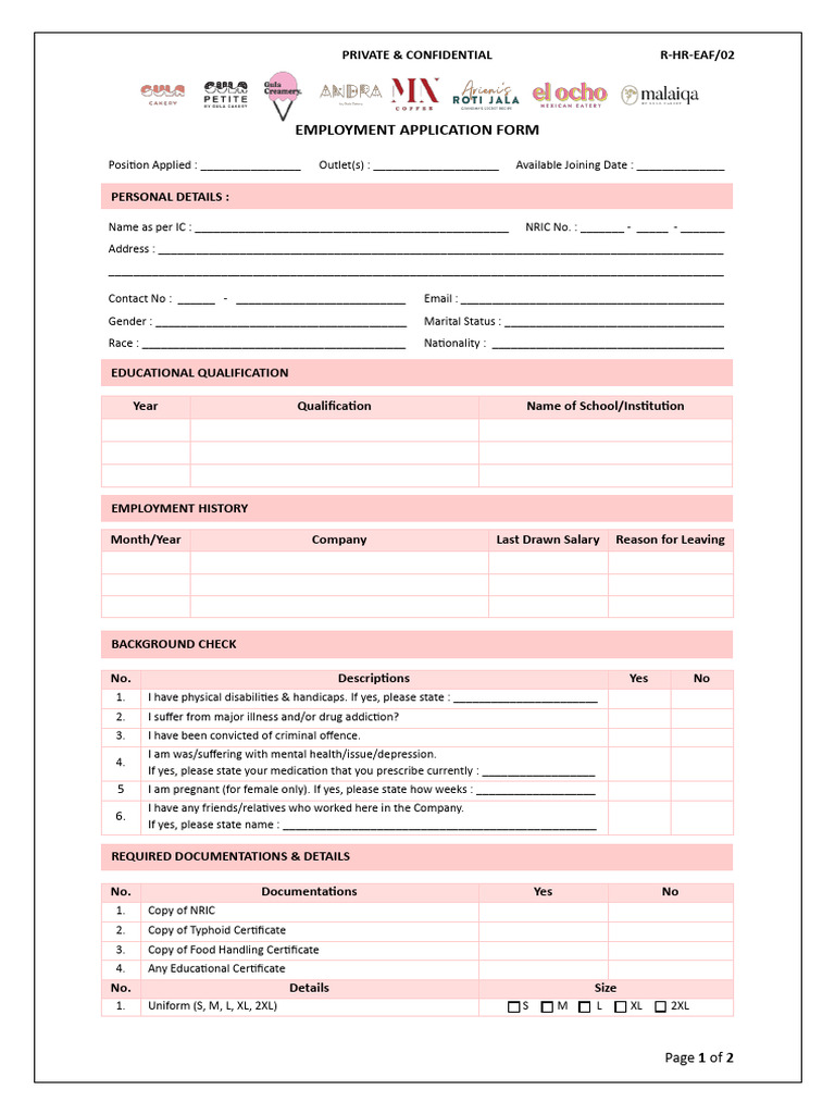 Employment Application Form Template | PDF | Background Check | Justice