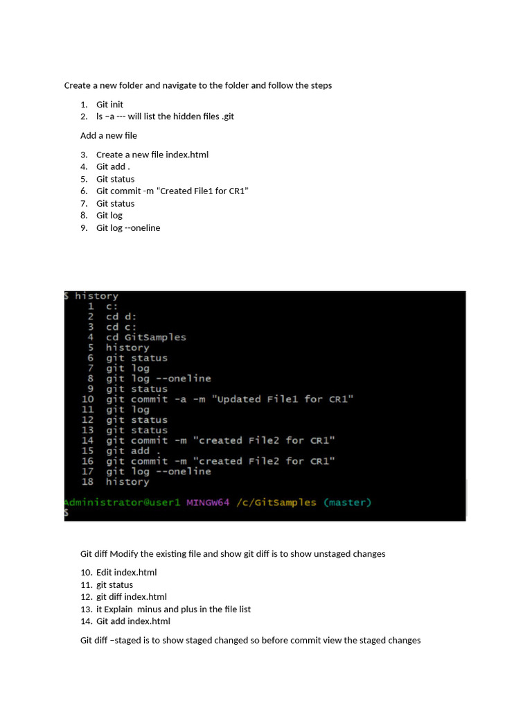 Git Workflow: Initialize, Commit, and Diff | PDF