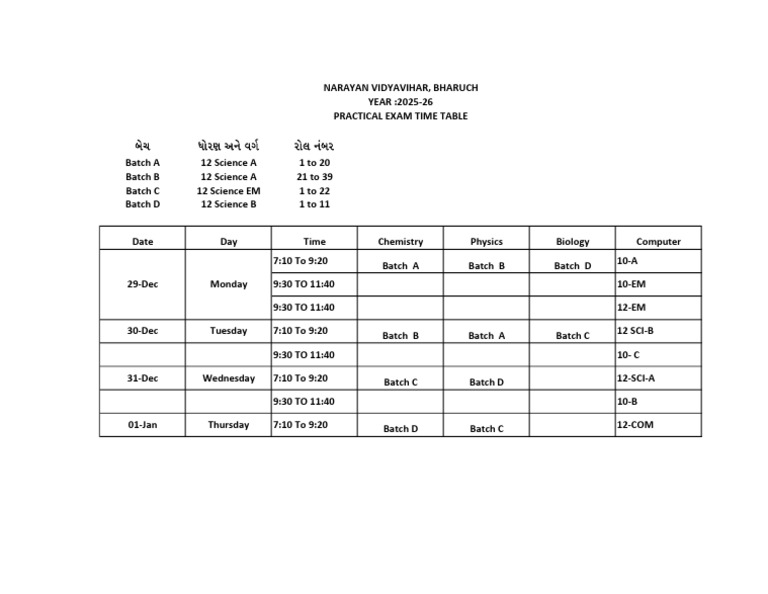 2025-26 Practical Exam Schedule | PDF