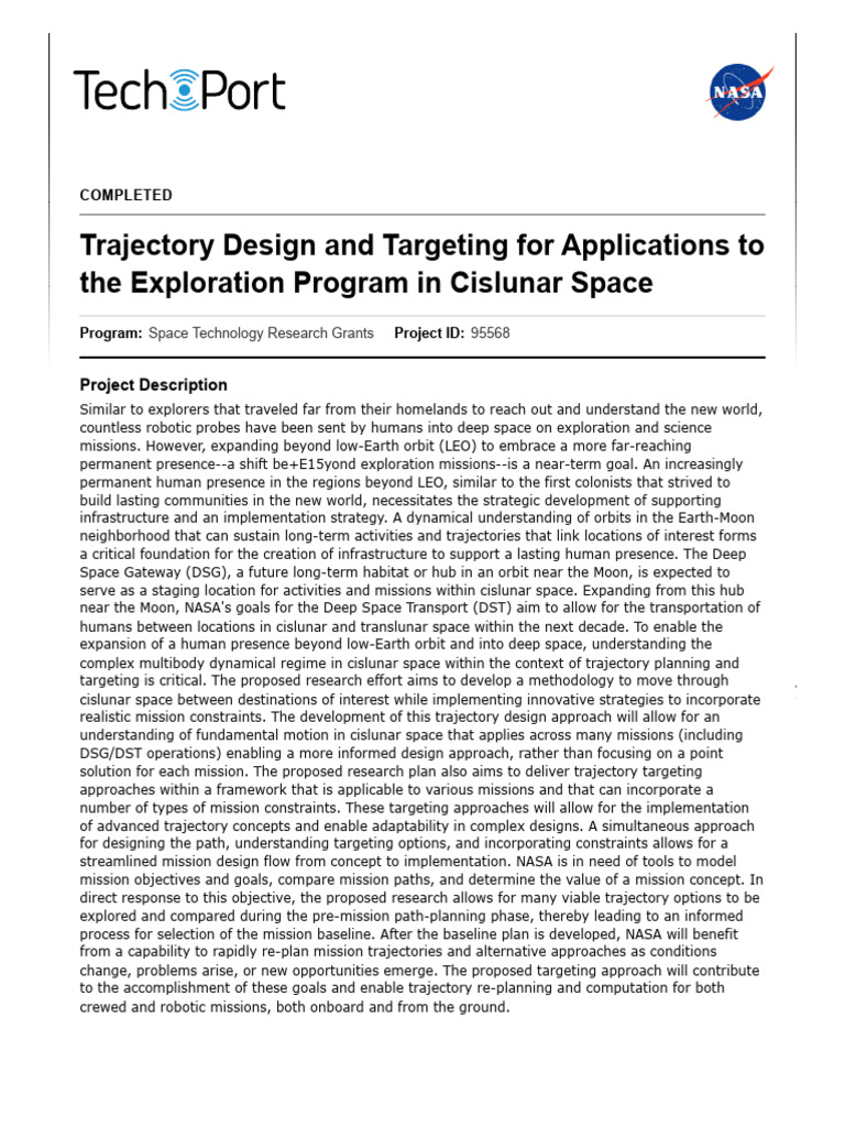 Cislunar Trajectory Design Strategies | PDF | Stability Theory | Nasa