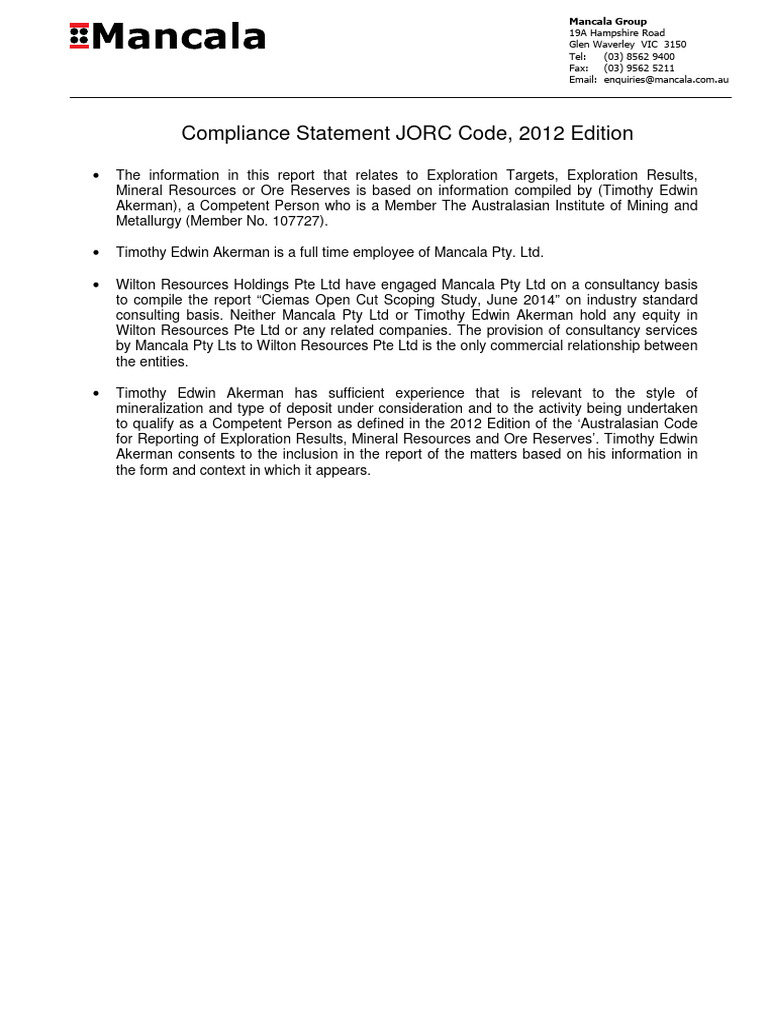 Appendix C JORC Compliance Form | PDF