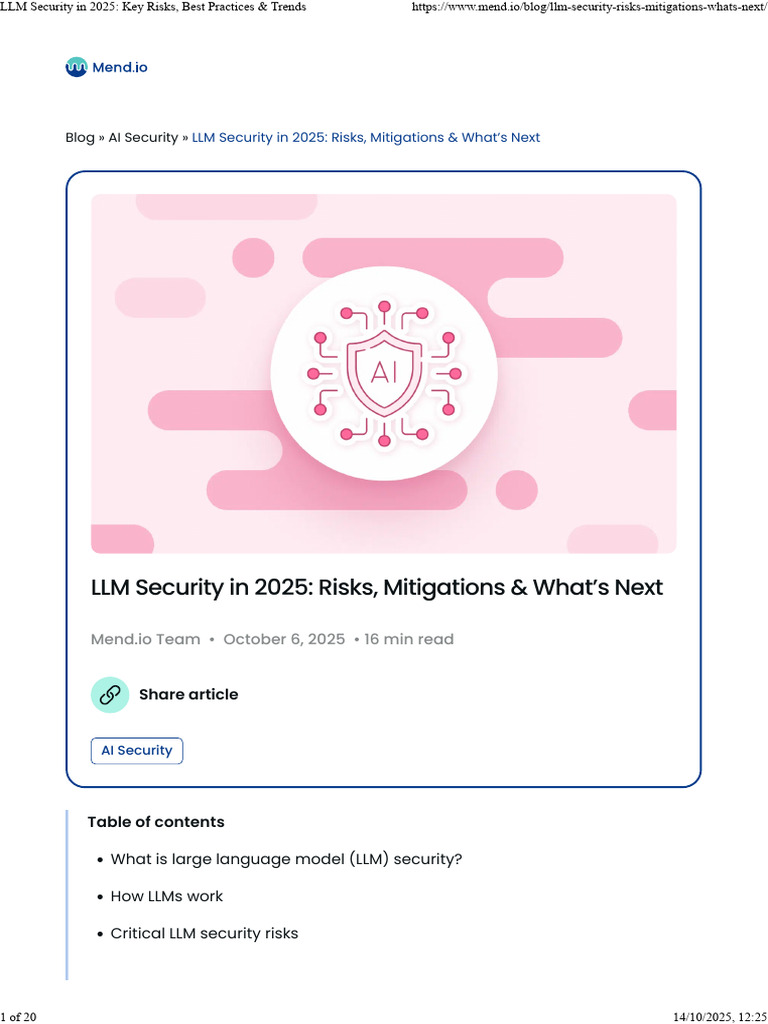 LLM Security Risks & Mitigations 2025 | PDF | Artificial Intelligence ...