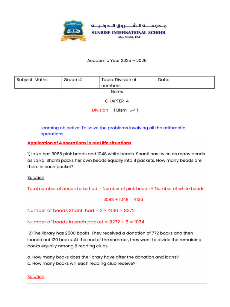 Division in Real-Life Math Problems | PDF