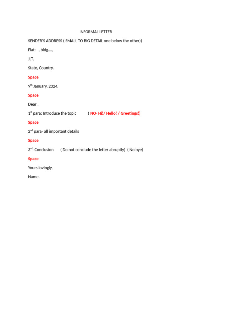 Informal Letter Format Guide | PDF