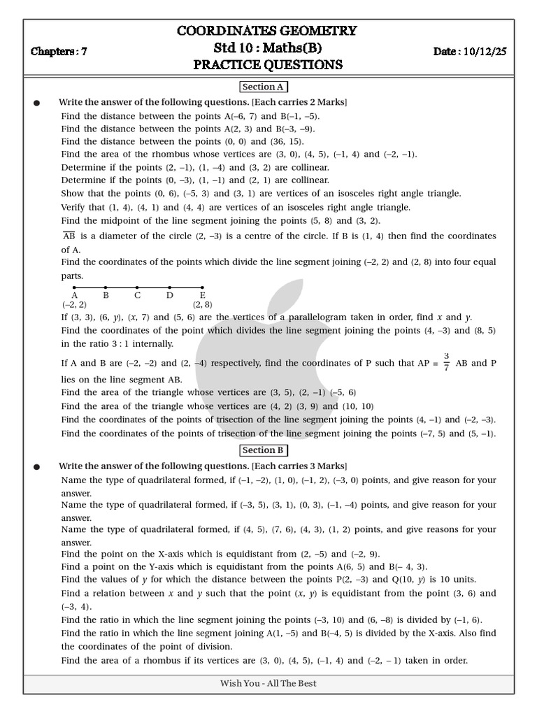Coordinate Geometry Practice Questions | PDF