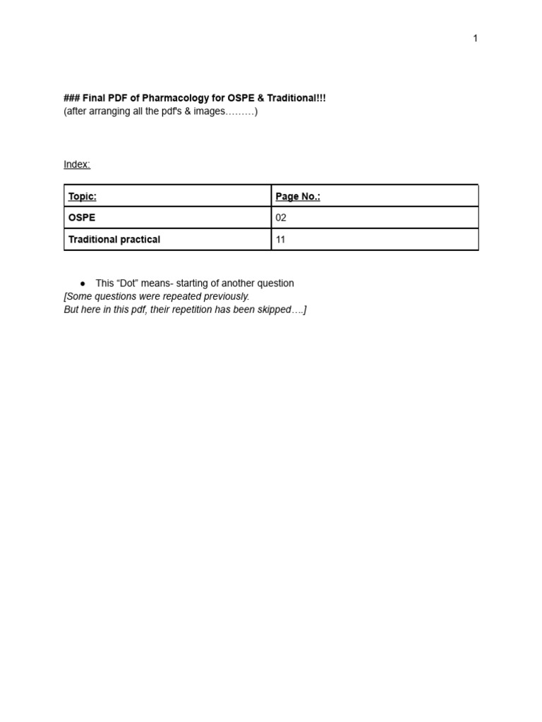 Pharmacology OSPE & Traditional Guide | PDF | Pharmacology | Drugs
