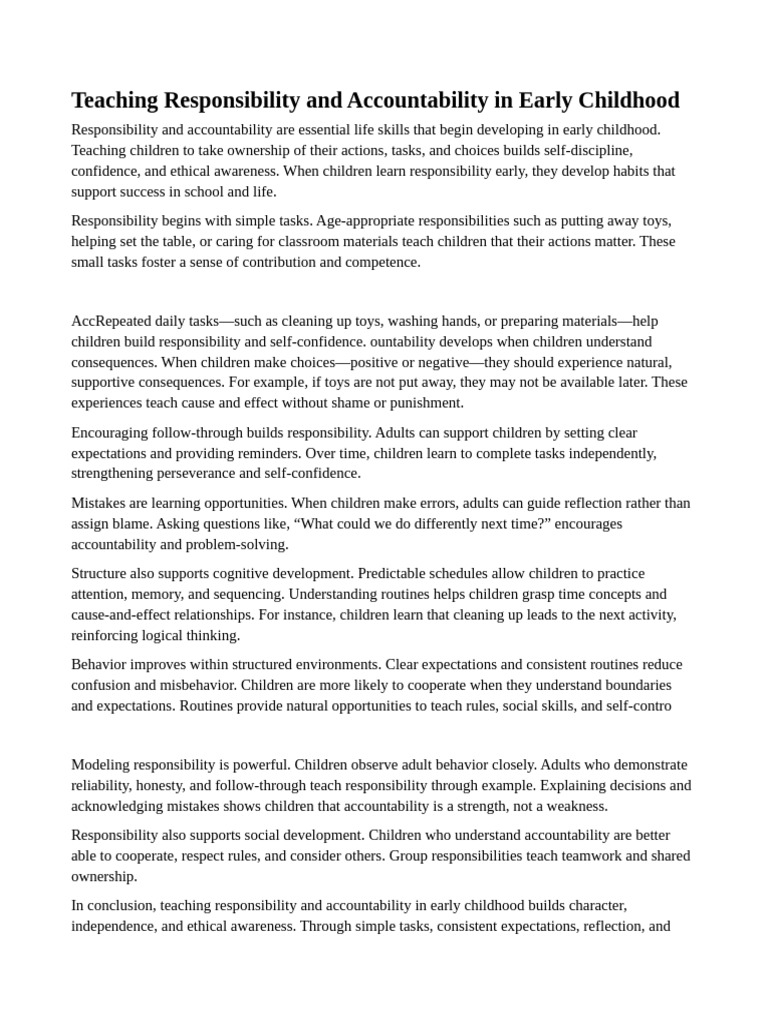 Teaching Kids Responsibility Early | PDF | Accountability | Toys