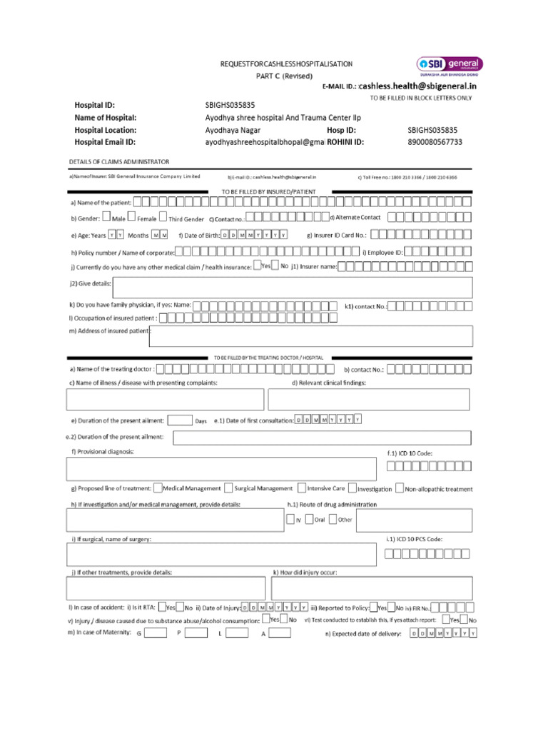 Cashless Hospitalization Request Form | PDF | Insurance | Hospital