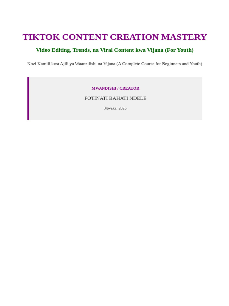 Tiktok Content Creation Mastery | PDF