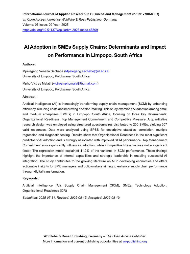 AI Adoption in SMEs' Supply Chains | PDF | Supply Chain Management ...