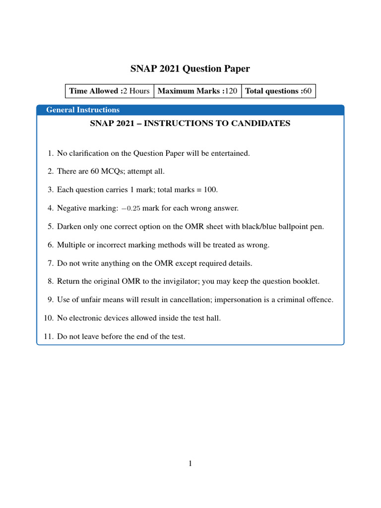 SNAP_2021_Question_Paper_2b1fc79270e234b9502990813ea88c93 | PDF | Ratio