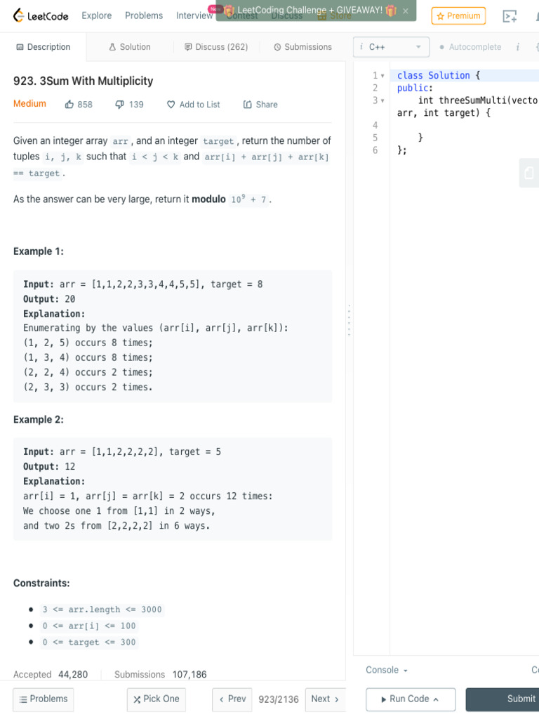 3sum With Multiplicity - LeetCode | PDF
