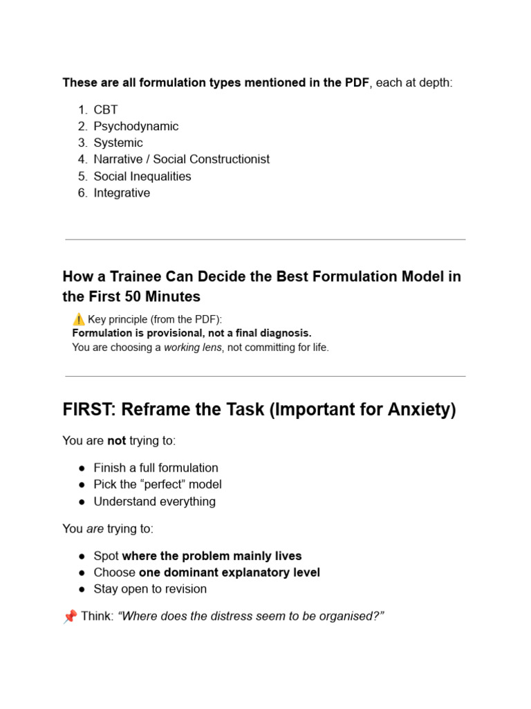Types of Psychological Formulations | PDF | Cognitive Behavioral ...