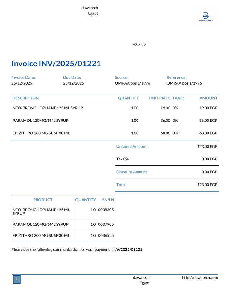 Invoice INV/2025/01221 Details | PDF