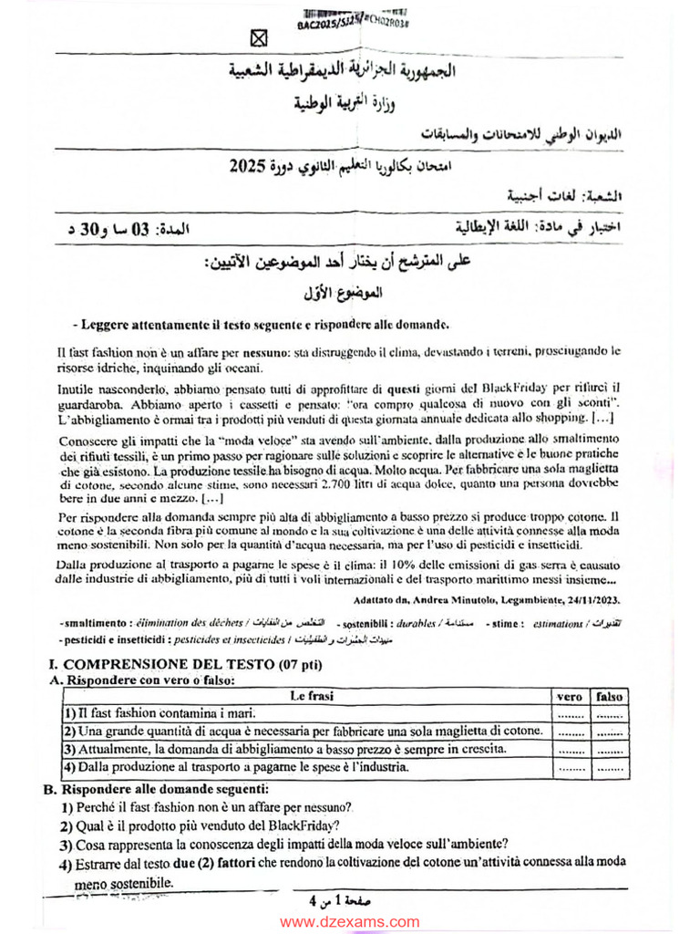 Dzexams Bac Italien 2338754 | PDF