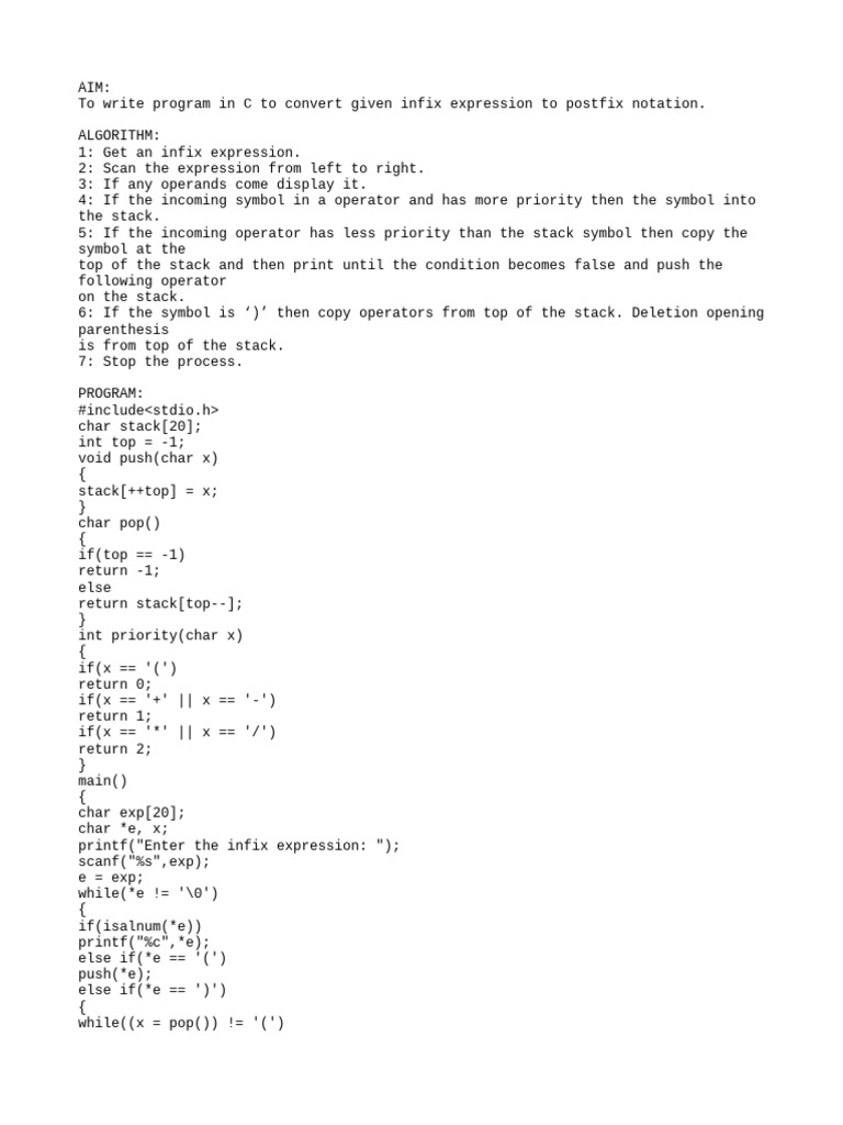 4b Conversion of Infix Expression to Postfix Notation | PDF