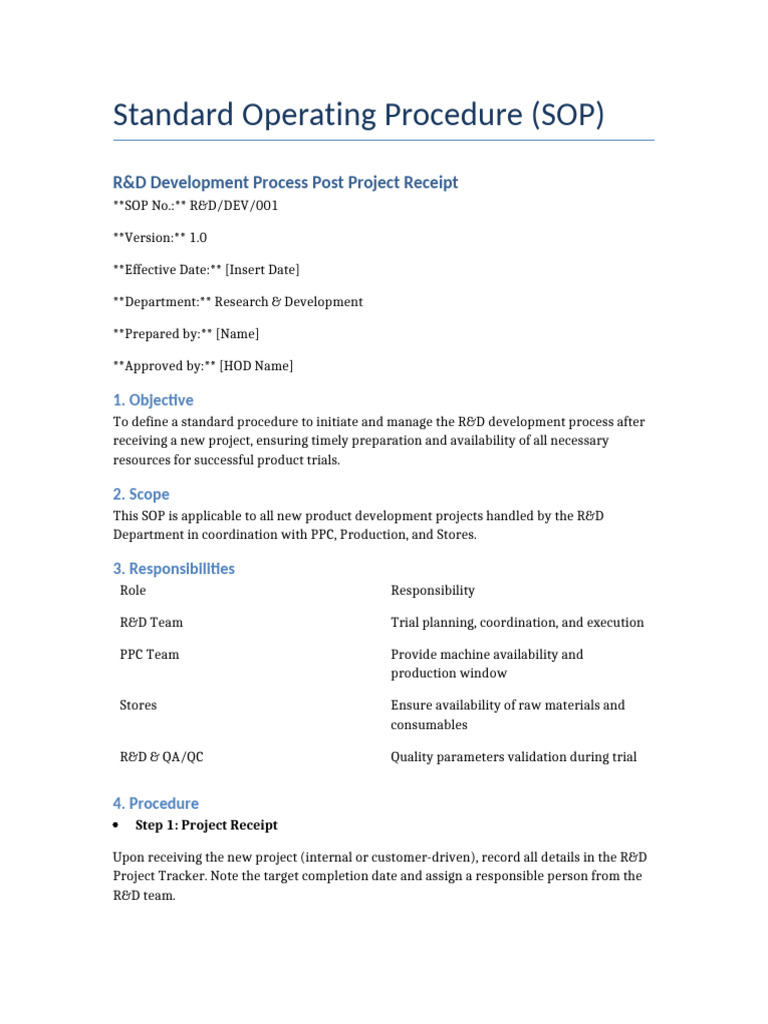 R&D Development Process SOP Guide | PDF