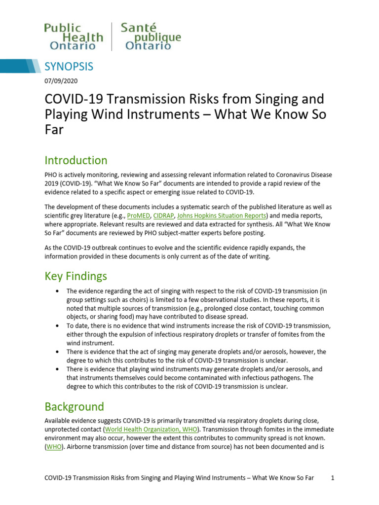 COVID-19 Risks: Singing & Wind Instruments | PDF | Infection | Microbiology