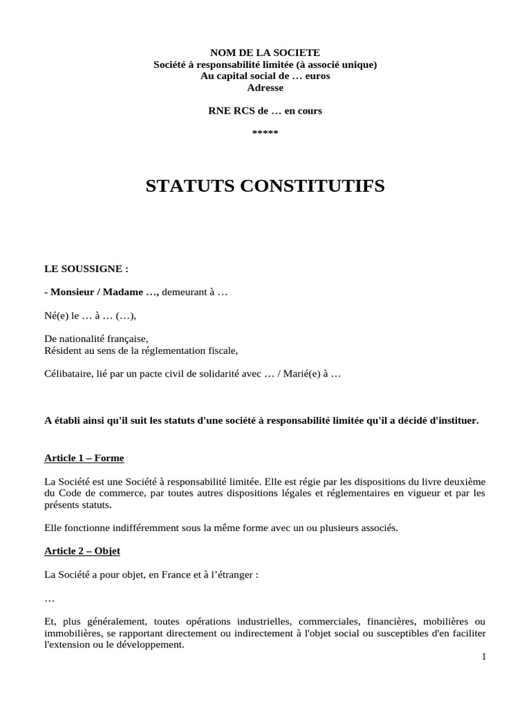Statuts d'une SARL en France | PDF | Économie d'entreprise | Business