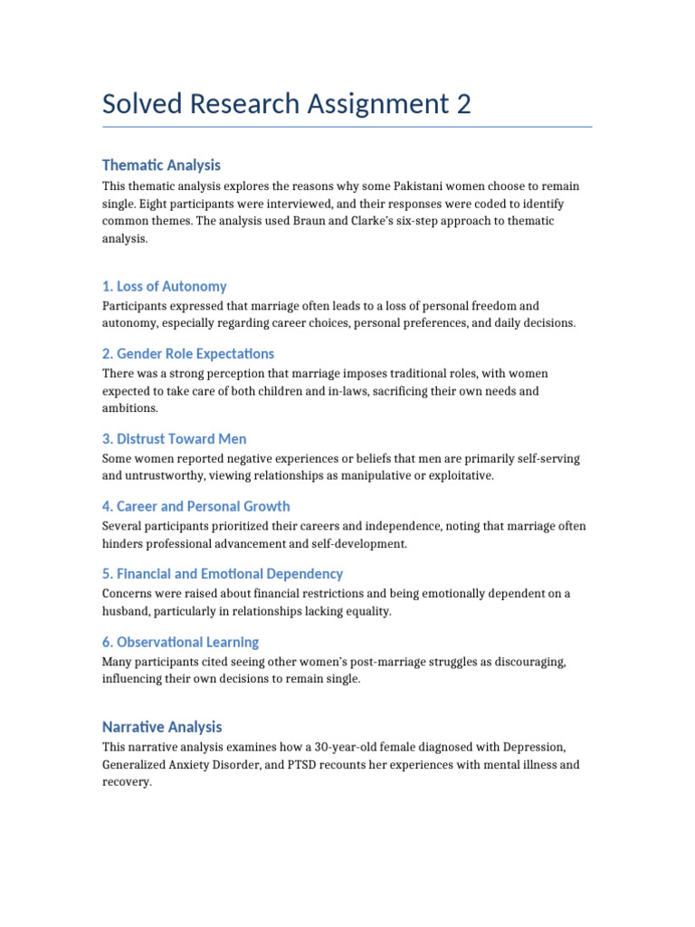Solved Research Assignment 2 | PDF | Mental Disorder | Narrative