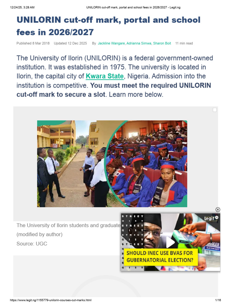 UNILORIN Cut-Off Mark, Portal and School Fees in 2026 - 2027 - Legit ...