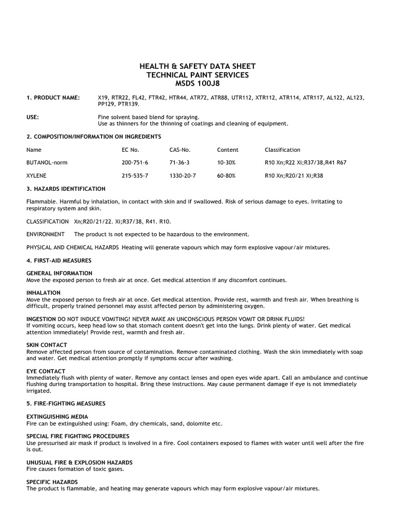MSDS 100J8 | PDF | Dangerous Goods | Personal Protective Equipment