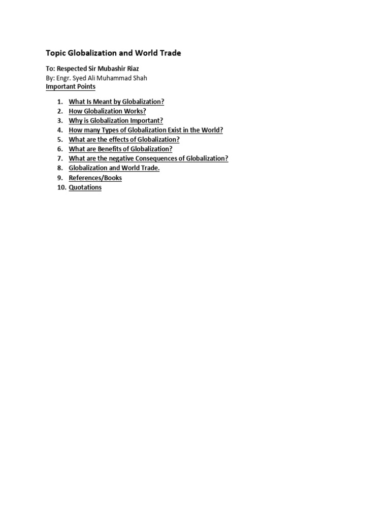 Research Topic Globalization and World Trade | PDF | Globalization ...