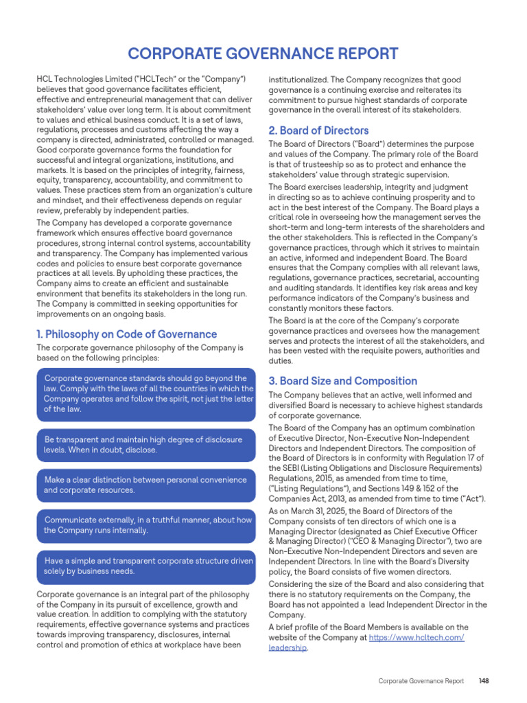 Hcltech Ar Corporate Governance Report | PDF | Governance | Corporate ...