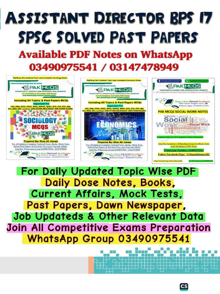 SPSC Assistant Director BPS 17 Original Solved Past Papers by Shan Ali ...