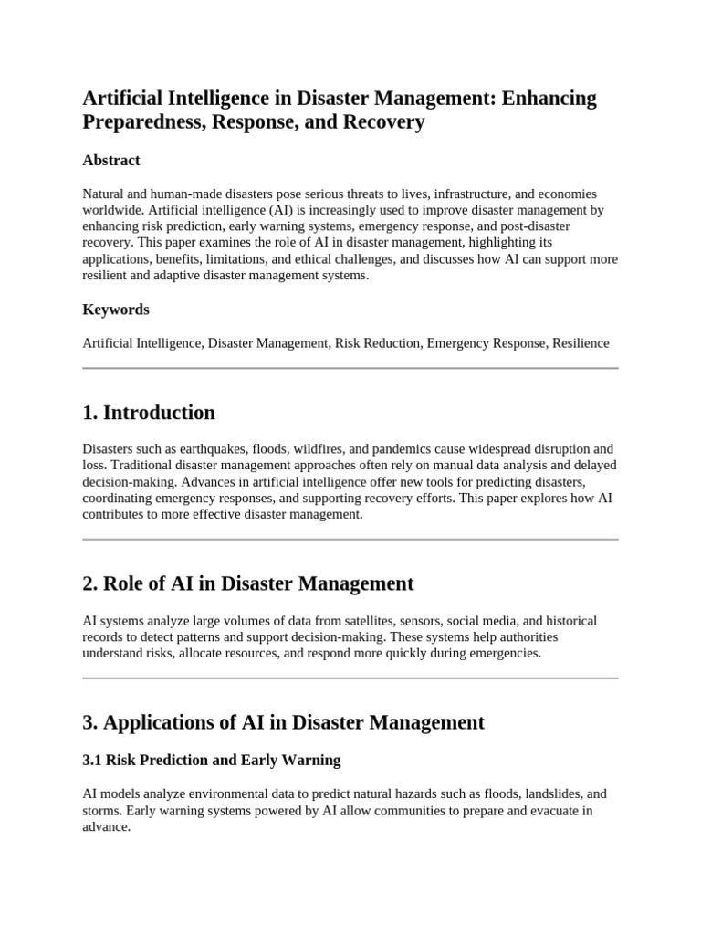AI Enhancing Disaster Management Systems | PDF | Artificial ...