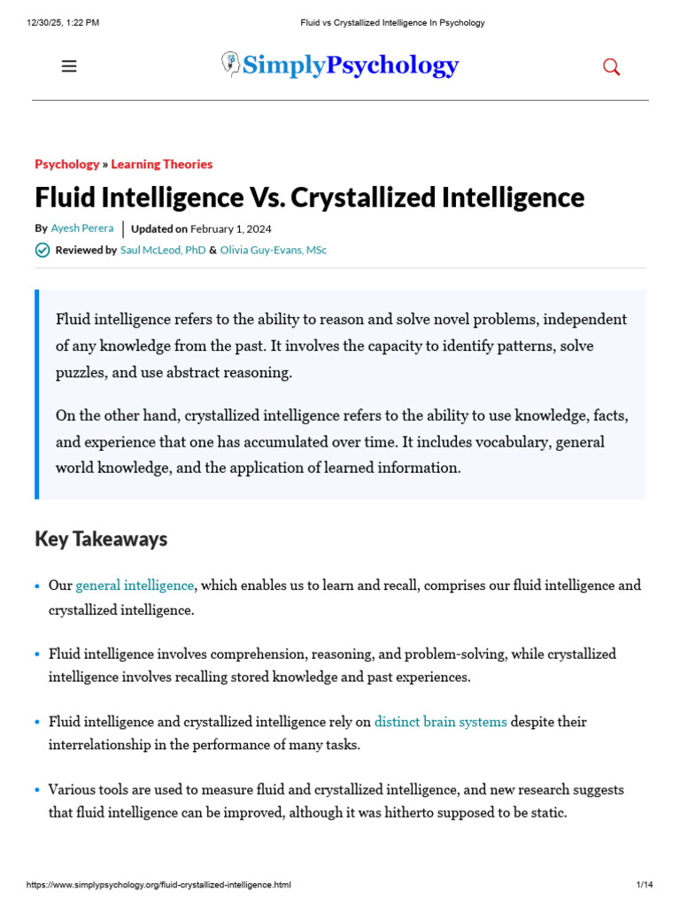 Fluid vs Crystallized Intelligence Explained | PDF | Intelligence ...