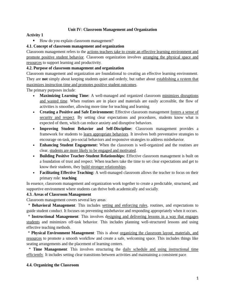 Unit IV | PDF | Classroom Management | Classroom