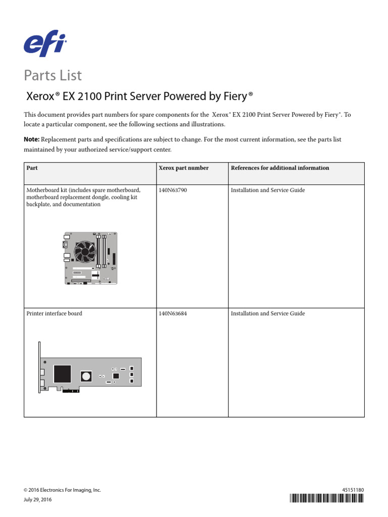 Xerox EX 2100 Print Server Parts List | PDF | Personal Computers ...