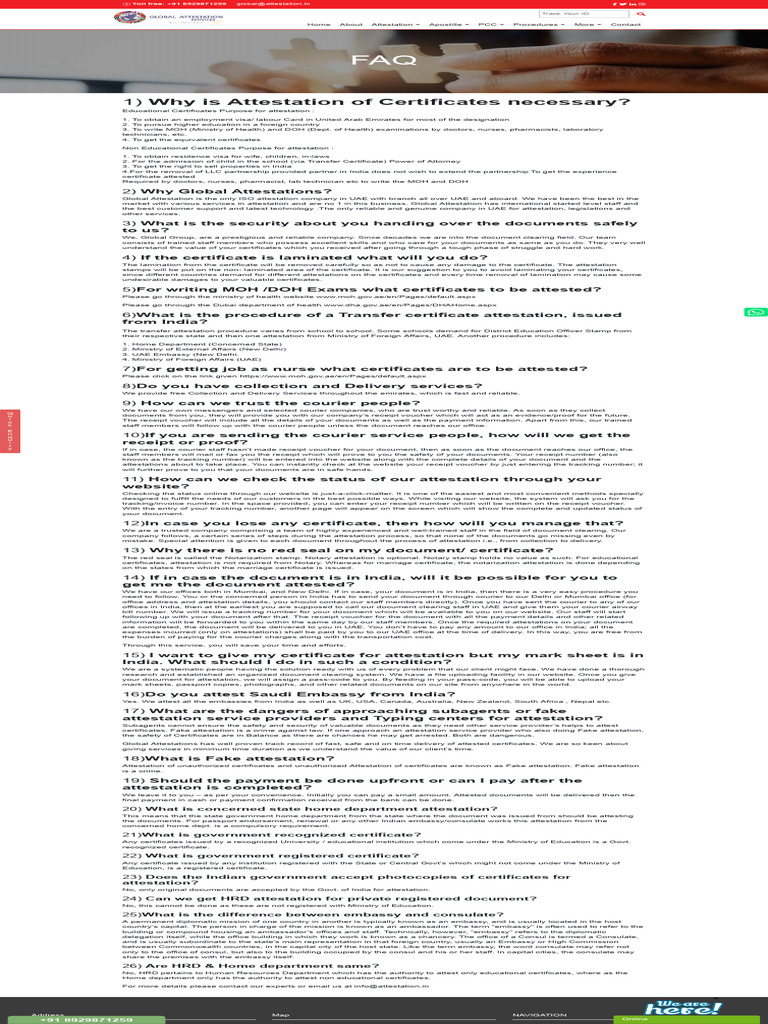 Certificate Attestation Services FAQ | PDF | Diplomatic Mission | Receipt