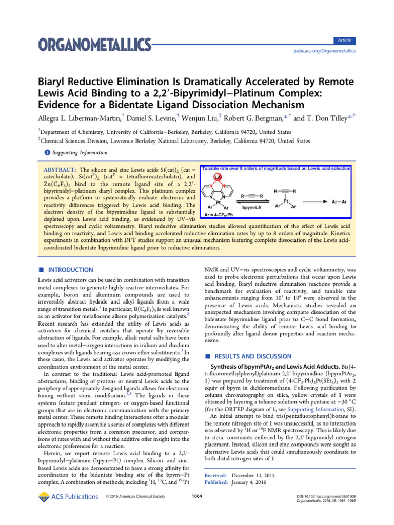 Anomet.5b01003 Reductive Elimination | PDF | Ligand | Coordination Complex