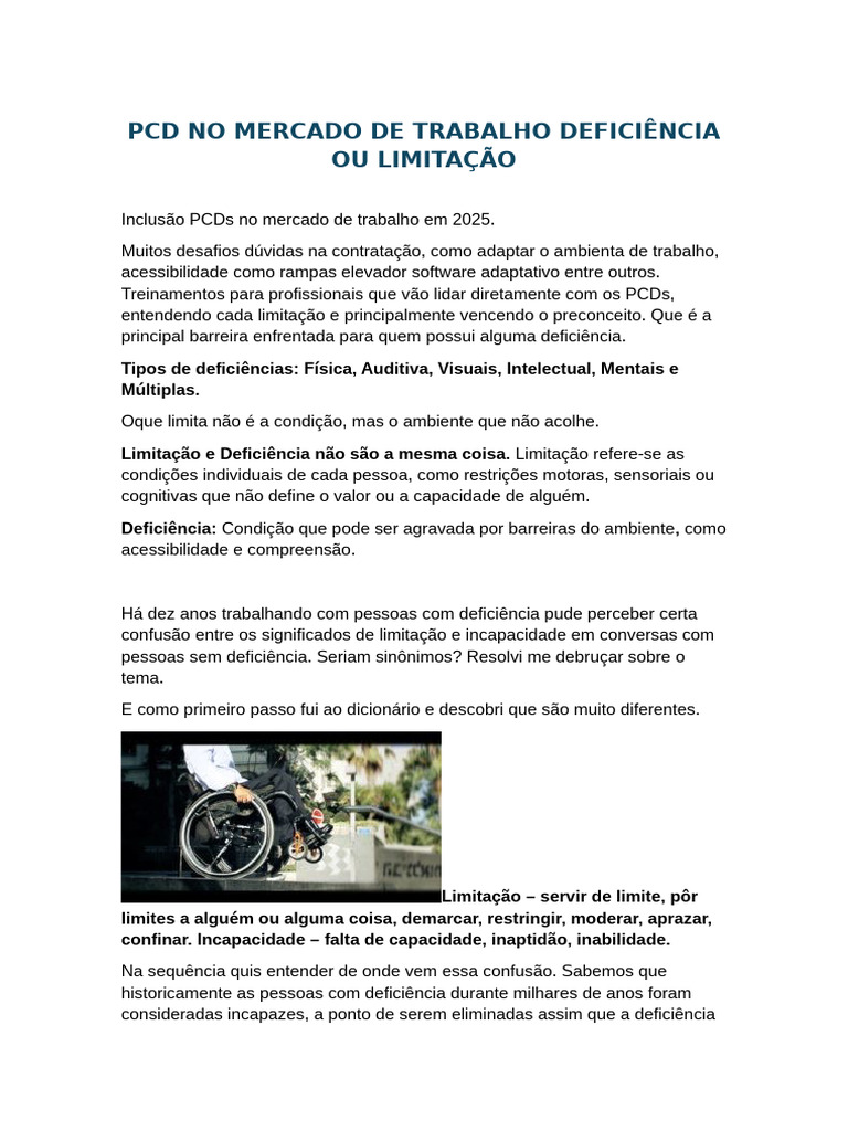 Inclusão de PCDs no Mercado de Trabalho | PDF | Acessibilidade ...