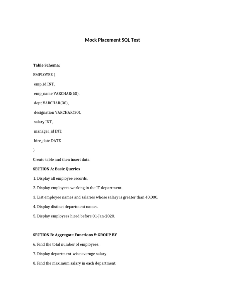 SQL Test: Employee Data Queries | PDF