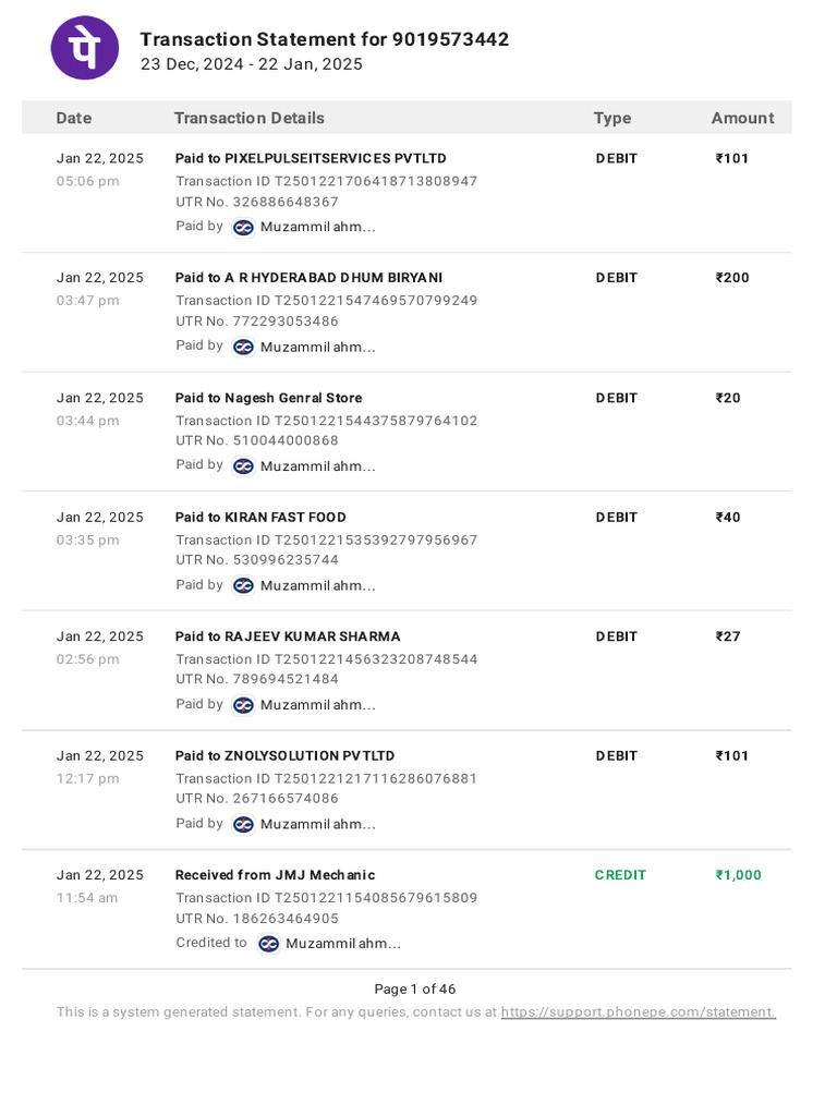 Transaction Statement Summary 2025 | PDF | Debit Card | Debits And Credits