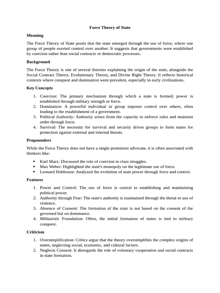 Understanding Force Theory of State | PDF | State (Polity) | Political ...
