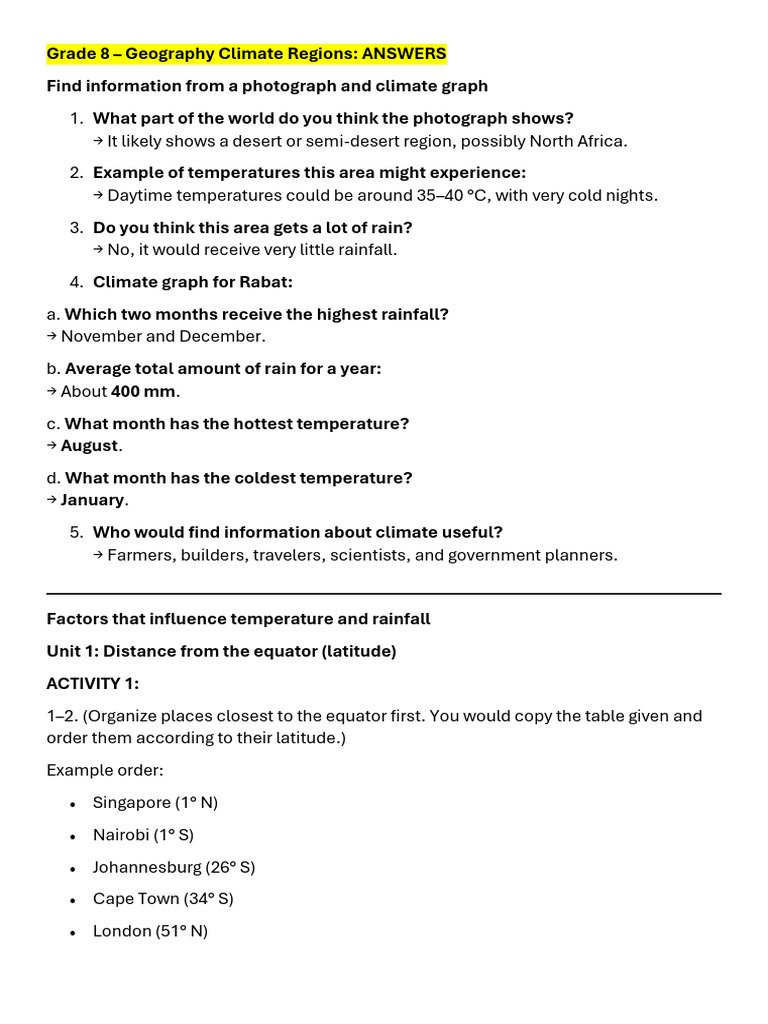 Grade 8 Geography: Climate Regions Guide | PDF | Temperate Climate | Rain