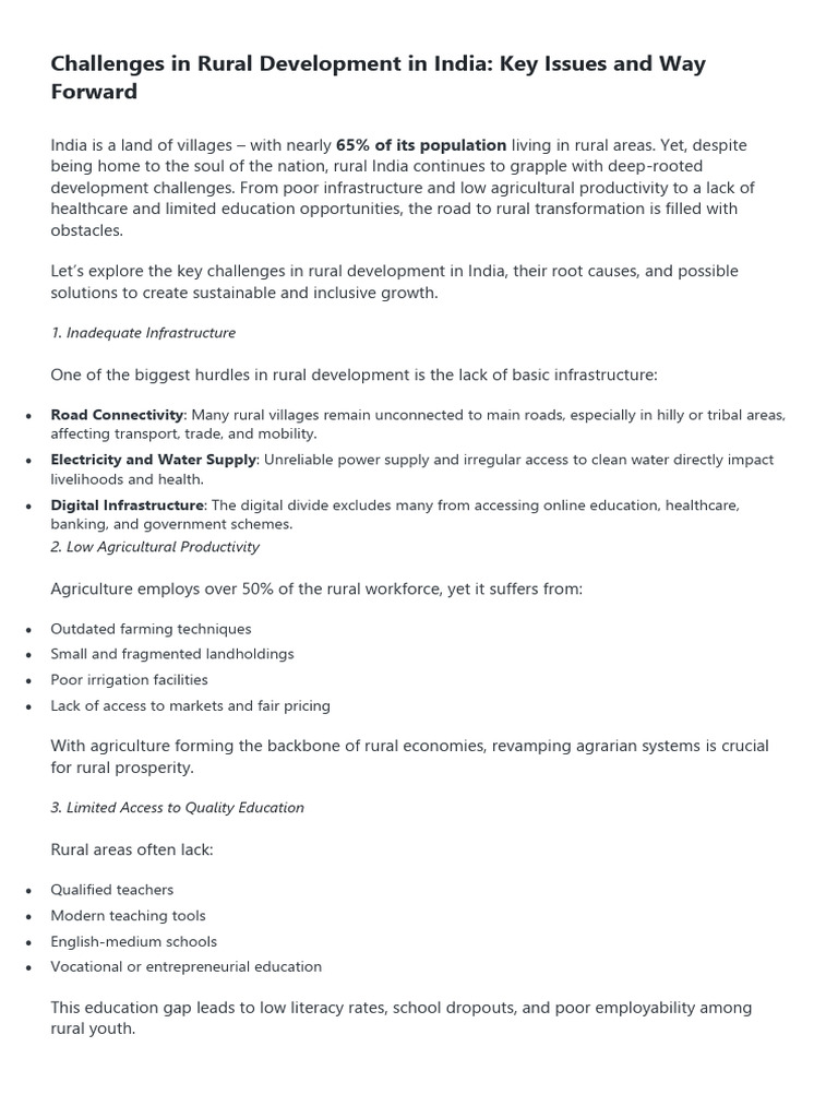 Rural Development Challenges in India | PDF | Agriculture | Infrastructure