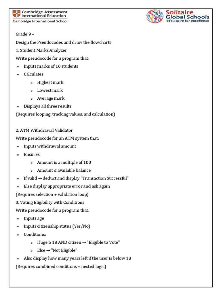 Grade 9 Pseudocode Projects Guide | PDF
